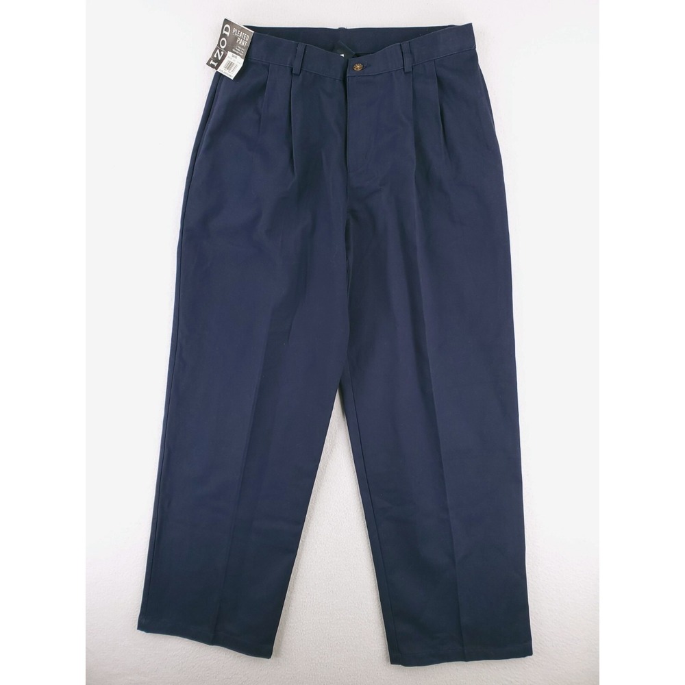Izod Pants Boys 20 Husky Navy Blue Pleated Chino Khakis School Uniform Work NWT